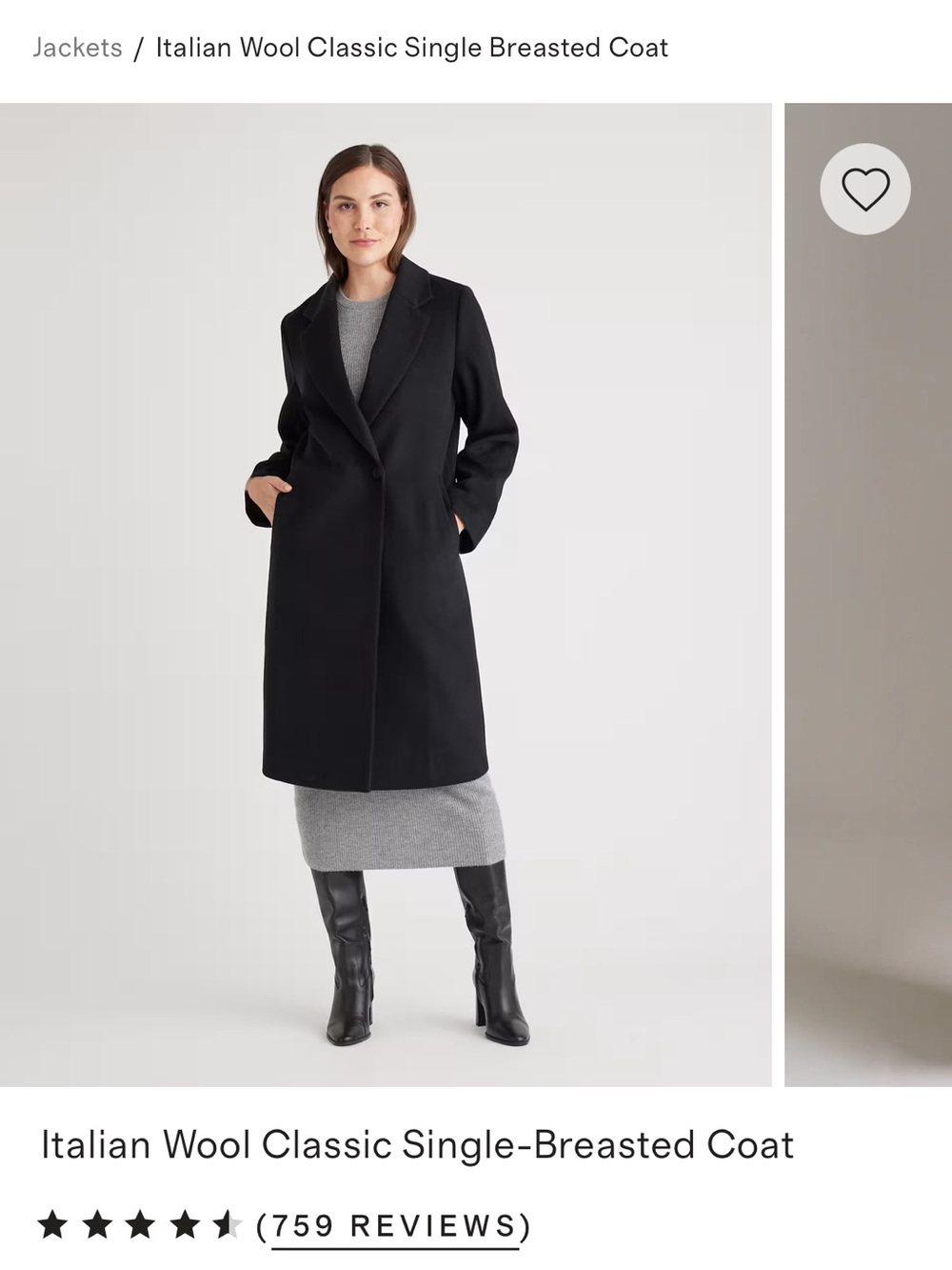 Quince Black Italian Wool Single-Breasted Pea Coat